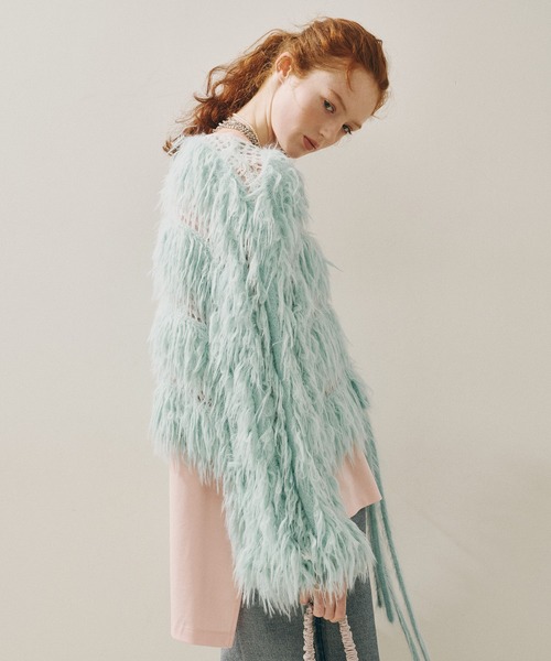 J1U by LA BELLE ETUDE（ジユウバイラベルエチュード）の「2WAYループフェザー×かぎあみニット（ニット/セーター・レディース・ライトグレー/ライトグリーン/チャコールグレー・FREE）」の22枚目の写真