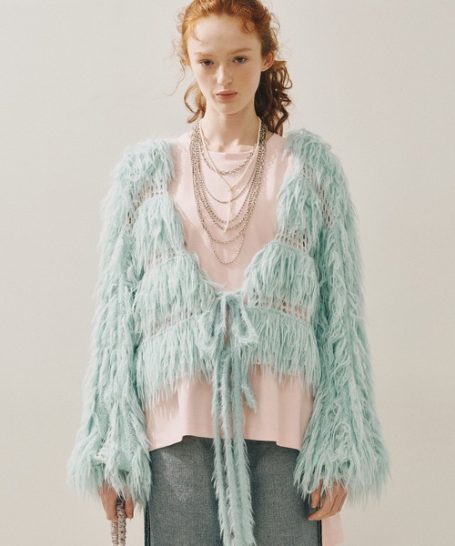 J1U by LA BELLE ETUDE（ジユウバイラベルエチュード）の「2WAYループフェザー×かぎあみニット（ニット/セーター・レディース・ライトグレー/ライトグリーン/チャコールグレー・FREE）」の4枚目の写真