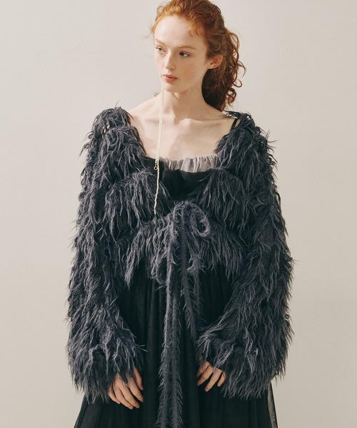 J1U by LA BELLE ETUDE（ジユウバイラベルエチュード）の「2WAYループフェザー×かぎあみニット（ニット/セーター・レディース・ライトグレー/ライトグリーン/チャコールグレー・FREE）」の5枚目の写真