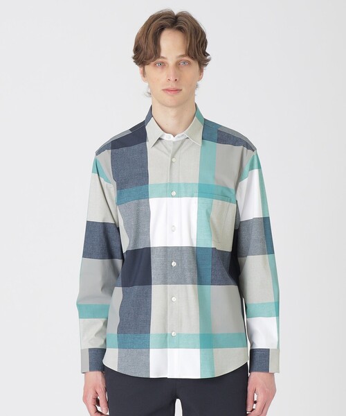 BLACK LABEL CRESTBRIDGE（ブラックレーベル・クレストブリッジ）の「ナイロントリコットクレストブリッジチェックシャツ（シャツ/ブラウス・メンズ・ライトグレー/ベージュ系その他6/ブルー系その他7・M/L/S/XL）」の2枚目の写真