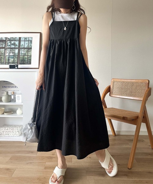 classicalelf(クラシカルエルフ)の「【S・XL 4月上旬再入荷】後ろ姿も可愛く盛れちゃう♪サッカー素材バックリボンフレアキャミワンピ(ワンピース・レディース・ブラック/ブラウン系その他/チャコールグレー×ブラック・LARGE/MEDIUM/SMALL/X-LARGE)」の7枚目の写真