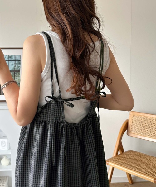 classicalelf(クラシカルエルフ)の「【S・XL 4月上旬再入荷】後ろ姿も可愛く盛れちゃう♪サッカー素材バックリボンフレアキャミワンピ(ワンピース・レディース・ブラック/ブラウン系その他/チャコールグレー×ブラック・LARGE/MEDIUM/SMALL/X-LARGE)」の17枚目の写真