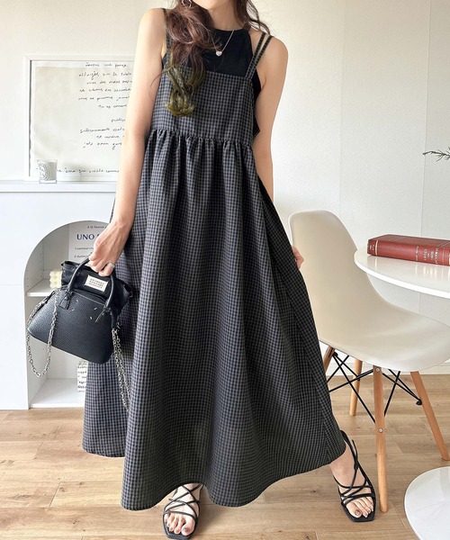 classicalelf(クラシカルエルフ)の「【S・XL 4月上旬再入荷】後ろ姿も可愛く盛れちゃう♪サッカー素材バックリボンフレアキャミワンピ(ワンピース・レディース・ブラック/ブラウン系その他/チャコールグレー×ブラック・LARGE/MEDIUM/SMALL/X-LARGE)」の18枚目の写真