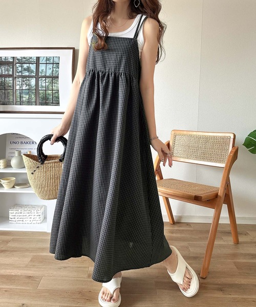 classicalelf(クラシカルエルフ)の「【S・XL 4月上旬再入荷】後ろ姿も可愛く盛れちゃう♪サッカー素材バックリボンフレアキャミワンピ(ワンピース・レディース・ブラック/ブラウン系その他/チャコールグレー×ブラック・LARGE/MEDIUM/SMALL/X-LARGE)」の12枚目の写真