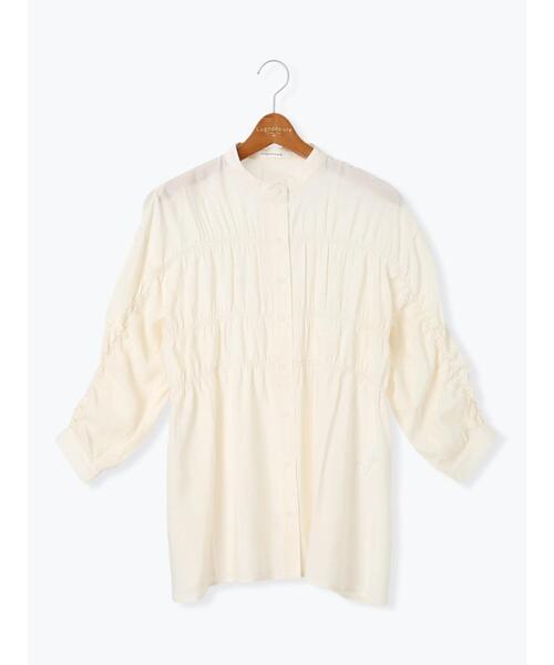 Lugnoncure（ルノンキュール）の「シャーリングバンドカラーシャツ（シャツ/ブラウス・レディース・オフホワイト/ブルー/グレー・F）」の14枚目の写真