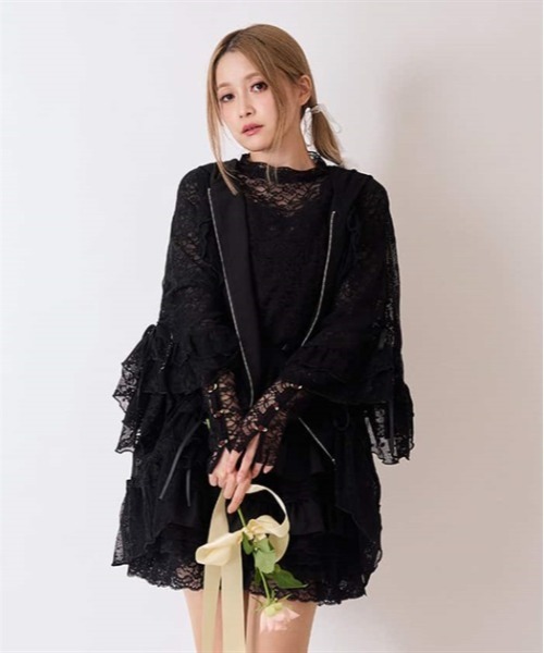 axes femme（アクシーズファム）の「レースロングパーカー（パーカー・レディース・ホワイト/ブラック・FREE）」の2枚目の写真