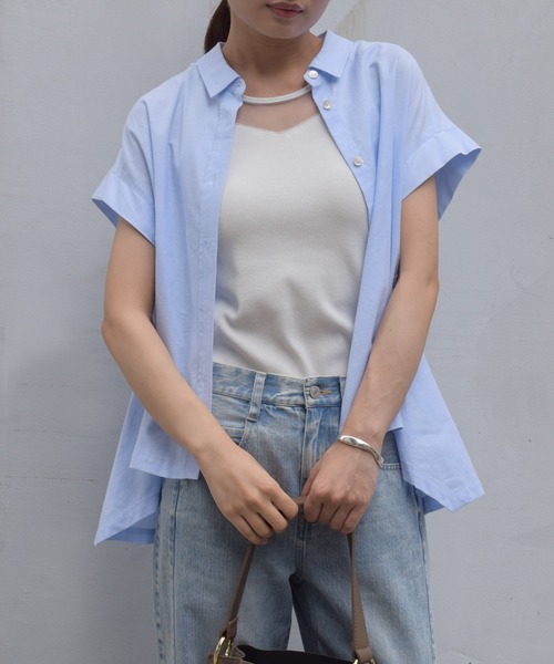 DRESSTERIOR（ドレステリア）の「【日本製/コットン100％】バックフレアオックスシャツ（シャツ/ブラウス・レディース・オフホワイト/サックスブルー/ネイビー/ライトパープル/ライトベージュ・38/34/36）」の4枚目の写真