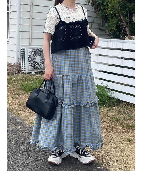 ehka sopo（エヘカソポ）の「チェックティアードスカート（スカート・レディース・サックスブルー/オレンジ/グリーン・F）」の4枚目の写真