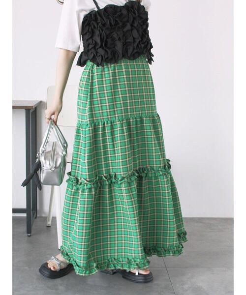 ehka sopo（エヘカソポ）の「チェックティアードスカート（スカート・レディース・サックスブルー/オレンジ/グリーン・F）」の6枚目の写真