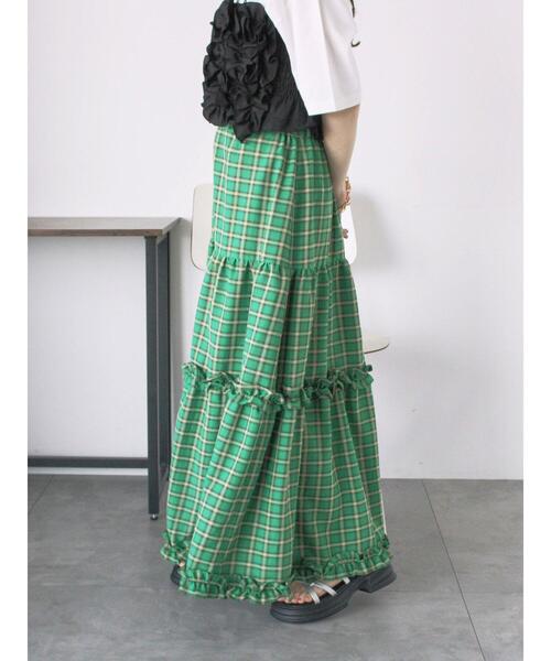 ehka sopo（エヘカソポ）の「チェックティアードスカート（スカート・レディース・サックスブルー/オレンジ/グリーン・F）」の7枚目の写真