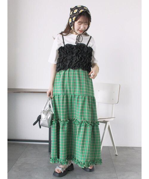 ehka sopo（エヘカソポ）の「チェックティアードスカート（スカート・レディース・サックスブルー/オレンジ/グリーン・F）」の10枚目の写真