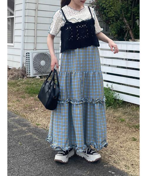 ehka sopo（エヘカソポ）の「チェックティアードスカート（スカート・レディース・サックスブルー/オレンジ/グリーン・F）」の13枚目の写真