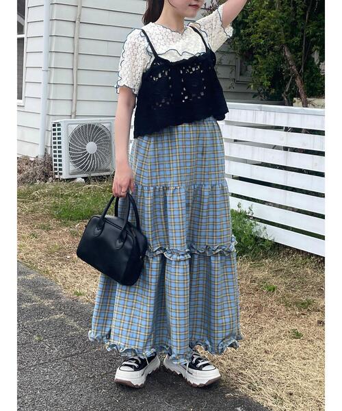 ehka sopo（エヘカソポ）の「チェックティアードスカート（スカート・レディース・サックスブルー/オレンジ/グリーン・F）」の14枚目の写真