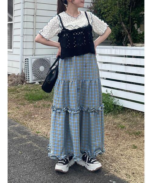 ehka sopo（エヘカソポ）の「チェックティアードスカート（スカート・レディース・サックスブルー/オレンジ/グリーン・F）」の15枚目の写真