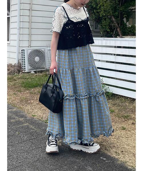 ehka sopo（エヘカソポ）の「チェックティアードスカート（スカート・レディース・サックスブルー/オレンジ/グリーン・F）」の16枚目の写真