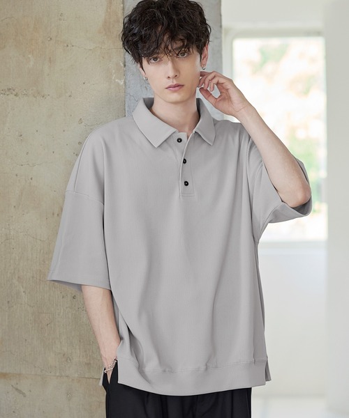 ETELIO（エテリオ）の「リップルプリーツルーズポロシャツ（ポロシャツ・メンズ・ブラック/ネイビー/ブラウン/ライトグレー/ワイン・S/M/L/XL）」の3枚目の写真