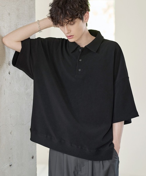 ETELIO（エテリオ）の「リップルプリーツルーズポロシャツ（ポロシャツ・メンズ・ブラック/ネイビー/ブラウン/ライトグレー/ワイン・S/M/L/XL）」の6枚目の写真