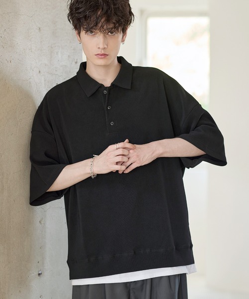 ETELIO（エテリオ）の「リップルプリーツルーズポロシャツ（ポロシャツ・メンズ・ブラック/ネイビー/ブラウン/ライトグレー/ワイン・S/M/L/XL）」の7枚目の写真