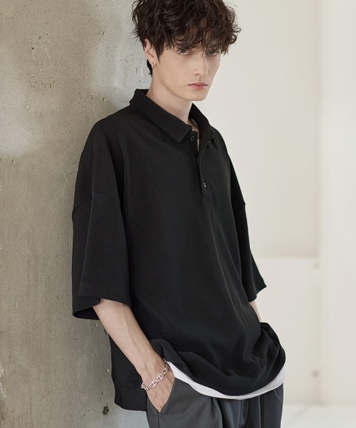 ETELIO（エテリオ）の「リップルプリーツルーズポロシャツ（ポロシャツ・メンズ・ブラック/ネイビー/ブラウン/ライトグレー/ワイン・S/M/L/XL）」の9枚目の写真