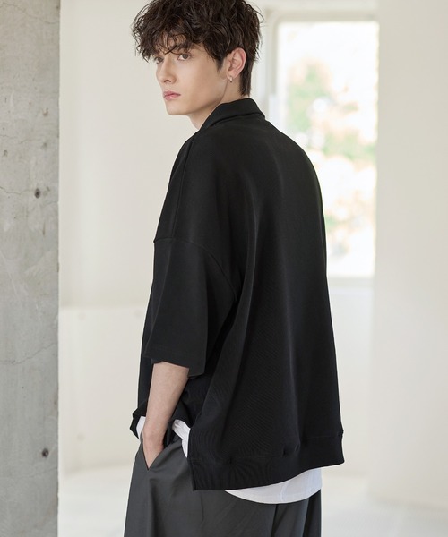 ETELIO（エテリオ）の「リップルプリーツルーズポロシャツ（ポロシャツ・メンズ・ブラック/ネイビー/ブラウン/ライトグレー/ワイン・S/M/L/XL）」の10枚目の写真