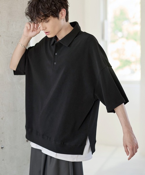 ETELIO（エテリオ）の「リップルプリーツルーズポロシャツ（ポロシャツ・メンズ・ブラック/ネイビー/ブラウン/ライトグレー/ワイン・S/M/L/XL）」の11枚目の写真