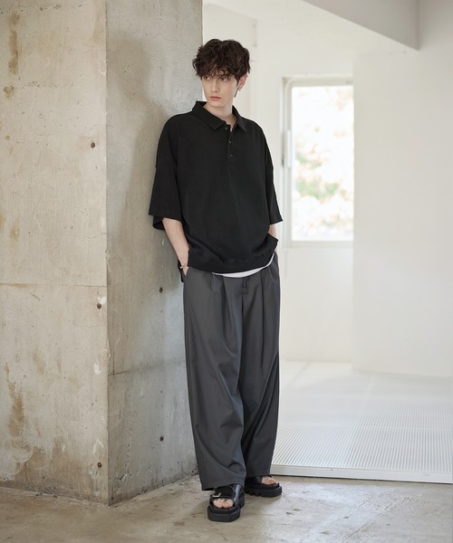 ETELIO（エテリオ）の「リップルプリーツルーズポロシャツ（ポロシャツ・メンズ・ブラック/ネイビー/ブラウン/ライトグレー/ワイン・S/M/L/XL）」の13枚目の写真