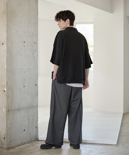 ETELIO（エテリオ）の「リップルプリーツルーズポロシャツ（ポロシャツ・メンズ・ブラック/ネイビー/ブラウン/ライトグレー/ワイン・S/M/L/XL）」の16枚目の写真