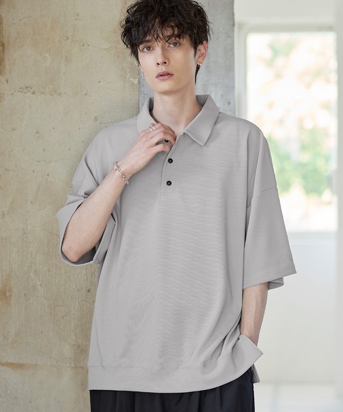 ETELIO（エテリオ）の「リップルプリーツルーズポロシャツ（ポロシャツ・メンズ・ブラック/ネイビー/ブラウン/ライトグレー/ワイン・S/M/L/XL）」の17枚目の写真