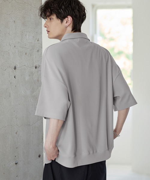 ETELIO（エテリオ）の「リップルプリーツルーズポロシャツ（ポロシャツ・メンズ・ブラック/ネイビー/ブラウン/ライトグレー/ワイン・S/M/L/XL）」の19枚目の写真