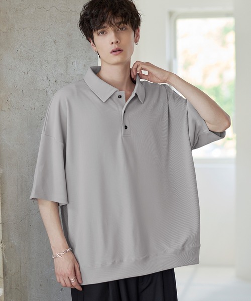 ETELIO（エテリオ）の「リップルプリーツルーズポロシャツ（ポロシャツ・メンズ・ブラック/ネイビー/ブラウン/ライトグレー/ワイン・S/M/L/XL）」の20枚目の写真