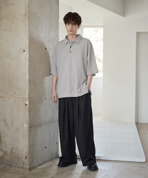 ETELIO（エテリオ）の「リップルプリーツルーズポロシャツ（ポロシャツ・メンズ・ブラック/ネイビー/ブラウン/ライトグレー/ワイン・S/M/L/XL）」の21枚目の写真