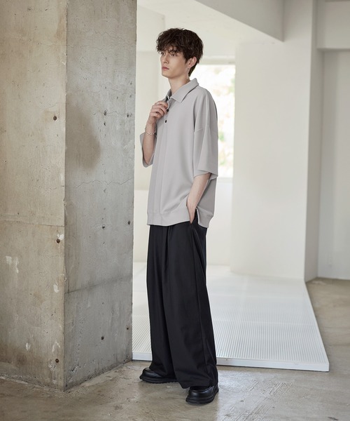 ETELIO（エテリオ）の「リップルプリーツルーズポロシャツ（ポロシャツ・メンズ・ブラック/ネイビー/ブラウン/ライトグレー/ワイン・S/M/L/XL）」の22枚目の写真