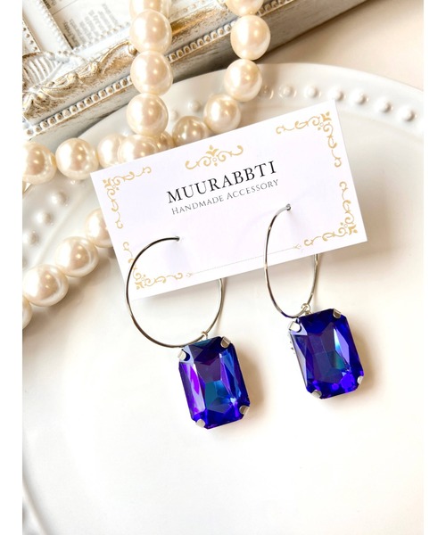 VIBGYOR(ヴィブジョー)の「【MUURABBTI】スクエアビジューのファシネーションピアス(MA)(ピアス(両耳用)・レディース・ライトグリーン/パープル/ブルー/ピンク/グリーン・FREE)」の4枚目の写真