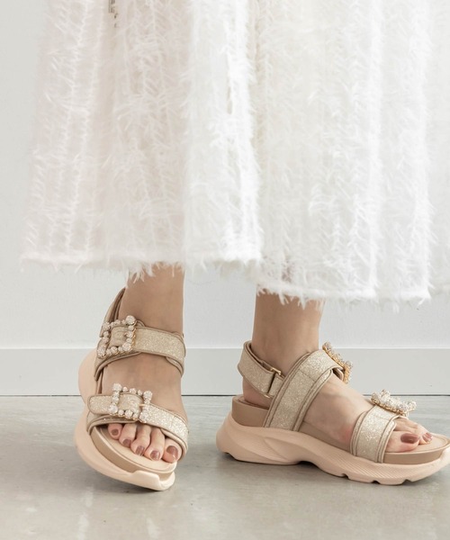 RANDA（ランダ）の「ビジューバックルグリッタースポーツサンダル（サンダル・レディース・ブラック/シルバー/ゴールド・S/M/L/LL）」の3枚目の写真