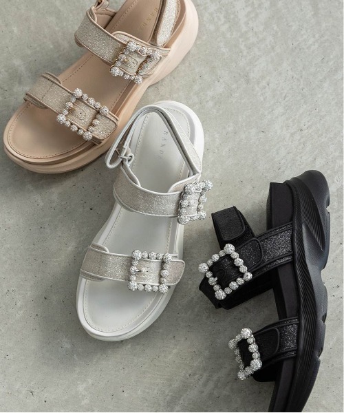 RANDA（ランダ）の「ビジューバックルグリッタースポーツサンダル（サンダル・レディース・ブラック/シルバー/ゴールド・S/M/L/LL）」の4枚目の写真