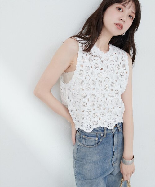 natural couture(ナチュラルクチュール)の「かぎ針ニットトップス(ニット/セーター・レディース・ベージュ/オフホワイト・FREE)」の6枚目の写真