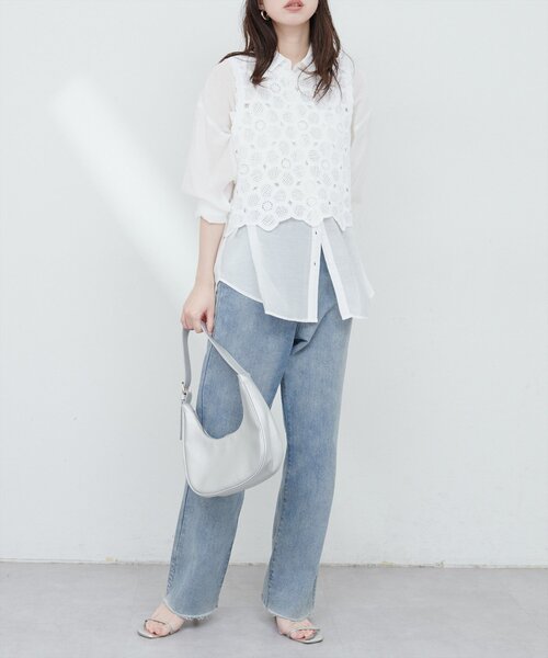 natural couture(ナチュラルクチュール)の「かぎ針ニットトップス(ニット/セーター・レディース・ベージュ/オフホワイト・FREE)」の10枚目の写真