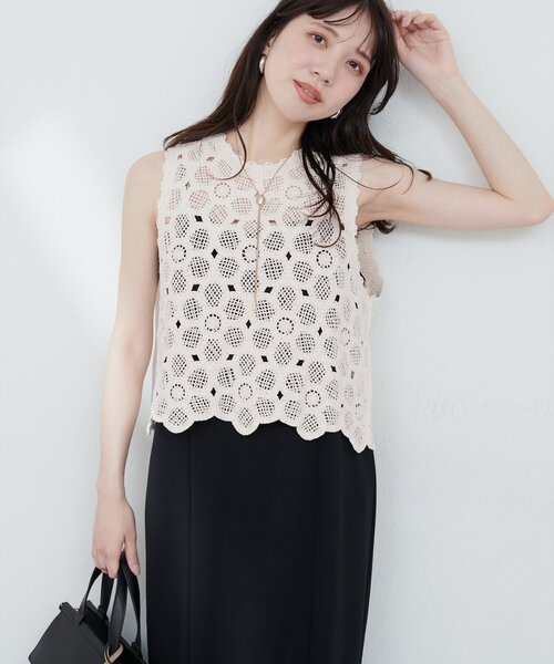 natural couture(ナチュラルクチュール)の「かぎ針ニットトップス(ニット/セーター・レディース・ベージュ/オフホワイト・FREE)」の13枚目の写真