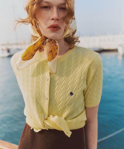 POLO BCS(ポロ ビーシーエス)の「【POLO BCS】VIS別注ハーフスリーブミニケーブルカーディガン(カーディガン/ボレロ・レディース・ホワイト/グリーン/ホワイト系その他4/ネイビー/イエロー・FREE)」の6枚目の写真