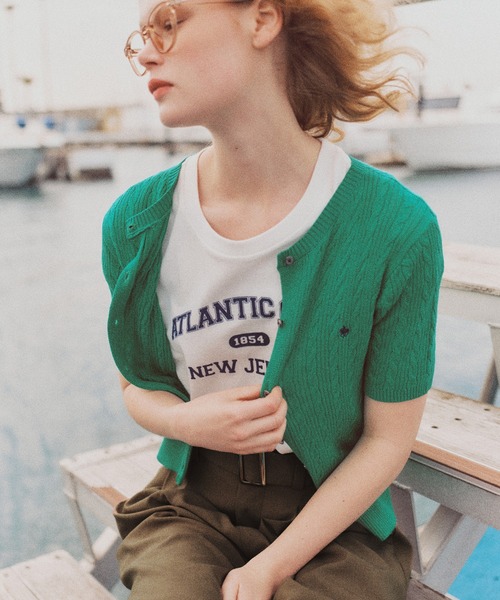 POLO BCS(ポロ ビーシーエス)の「【POLO BCS】VIS別注ハーフスリーブミニケーブルカーディガン(カーディガン/ボレロ・レディース・ホワイト/グリーン/ホワイト系その他4/ネイビー/イエロー・FREE)」の14枚目の写真