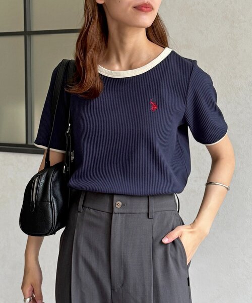 U.S. POLO ASSN.(ユーエスポロアッスン)の「【U.S. POLO ASSN.】クルーネック半袖リブT(Tシャツ/カットソー・レディース・ホワイト系その他/ブラウン/グレー/アイボリー/ブラック/ネイビー・FREE)」の6枚目の写真