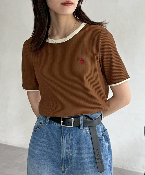 U.S. POLO ASSN.(ユーエスポロアッスン)の「【U.S. POLO ASSN.】クルーネック半袖リブT(Tシャツ/カットソー・レディース・ホワイト系その他/ブラウン/グレー/アイボリー/ブラック/ネイビー・FREE)」の5枚目の写真