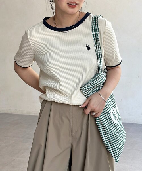 U.S. POLO ASSN.(ユーエスポロアッスン)の「【U.S. POLO ASSN.】クルーネック半袖リブT(Tシャツ/カットソー・レディース・ホワイト系その他/ブラウン/グレー/アイボリー/ブラック/ネイビー・FREE)」の7枚目の写真
