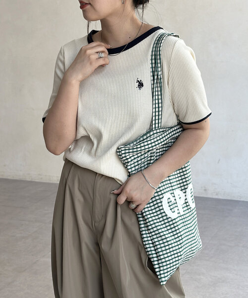 U.S. POLO ASSN.(ユーエスポロアッスン)の「【U.S. POLO ASSN.】クルーネック半袖リブT(Tシャツ/カットソー・レディース・ホワイト系その他/ブラウン/グレー/アイボリー/ブラック/ネイビー・FREE)」の8枚目の写真