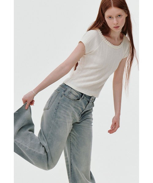 ウォッシュド フレア デニム 2色 韓国 カジュアル Washed Flare Denim | MODE SPACE