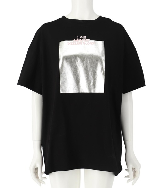 メタリック箔プリント × カラーロゴ オーバーサイズ Tシャツ（T