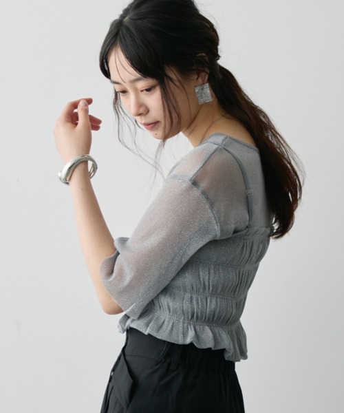 tシャツ ラメシアーTシャツ＆シャーリングビスチェセット レディース ラメシアーTシャツ&シャーリングビスチェセット（Tシャツ