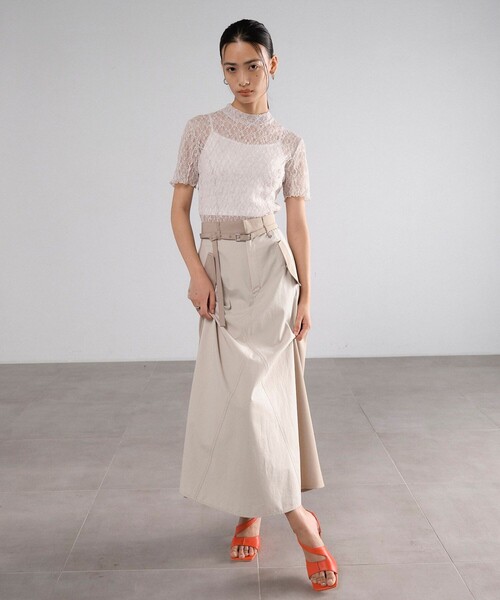 UNITED TOKYO（ユナイテッドトウキョウ）の「パネルレースショートスリーブプルオーバー｜細見え/ウォッシャブル/オケージョン/シアートップス/半袖/春服（Tシャツ/カットソー・レディース・アイボリー/ブラック・FREE）」の5枚目の写真