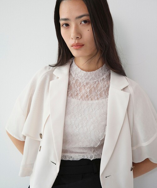 UNITED TOKYO（ユナイテッドトウキョウ）の「パネルレースショートスリーブプルオーバー｜細見え/ウォッシャブル/オケージョン/シアートップス/半袖/春服（Tシャツ/カットソー・レディース・アイボリー/ブラック・FREE）」の8枚目の写真