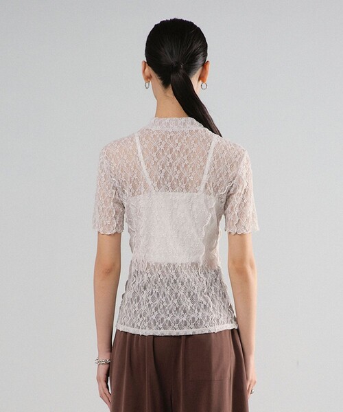 UNITED TOKYO（ユナイテッドトウキョウ）の「パネルレースショートスリーブプルオーバー｜細見え/ウォッシャブル/オケージョン/シアートップス/半袖/春服（Tシャツ/カットソー・レディース・アイボリー/ブラック・FREE）」の13枚目の写真